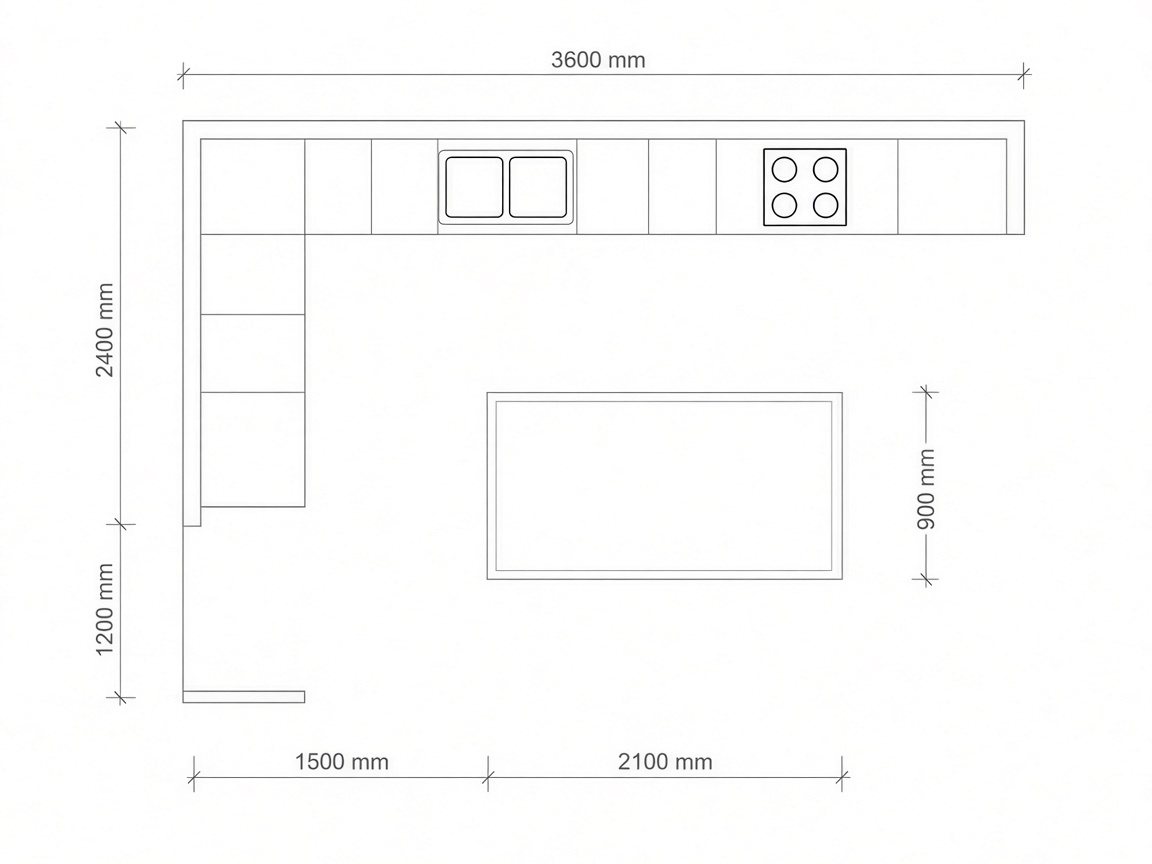 Kitchen furniture placed on a 2D plan